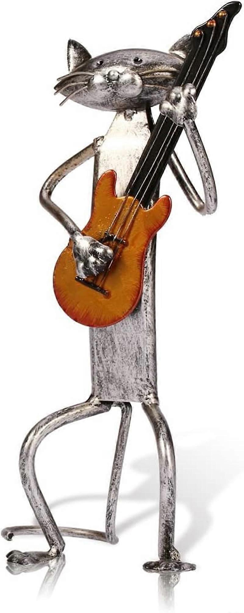 Home Living Room Decoration Cat Metal Sculpture with Guitar Ornament (Section A) (D-583-A)