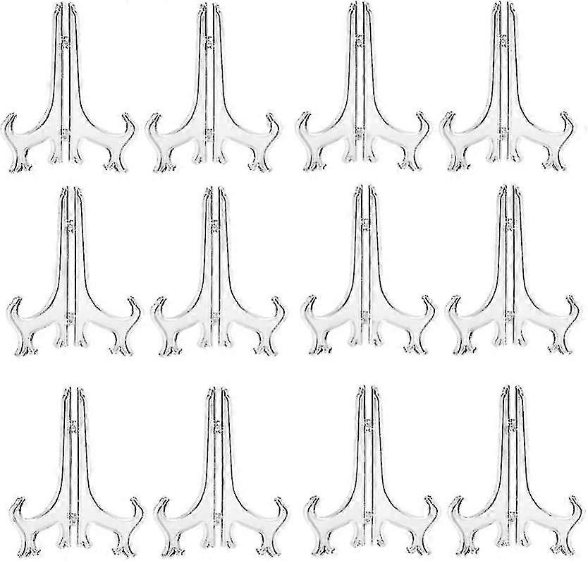 24 Pieces Clear Plastic Sheet Display Stand Photo Holder Stand For Picture Book Display Decorative Table Shelf (7.5*10*3.4 Inch)