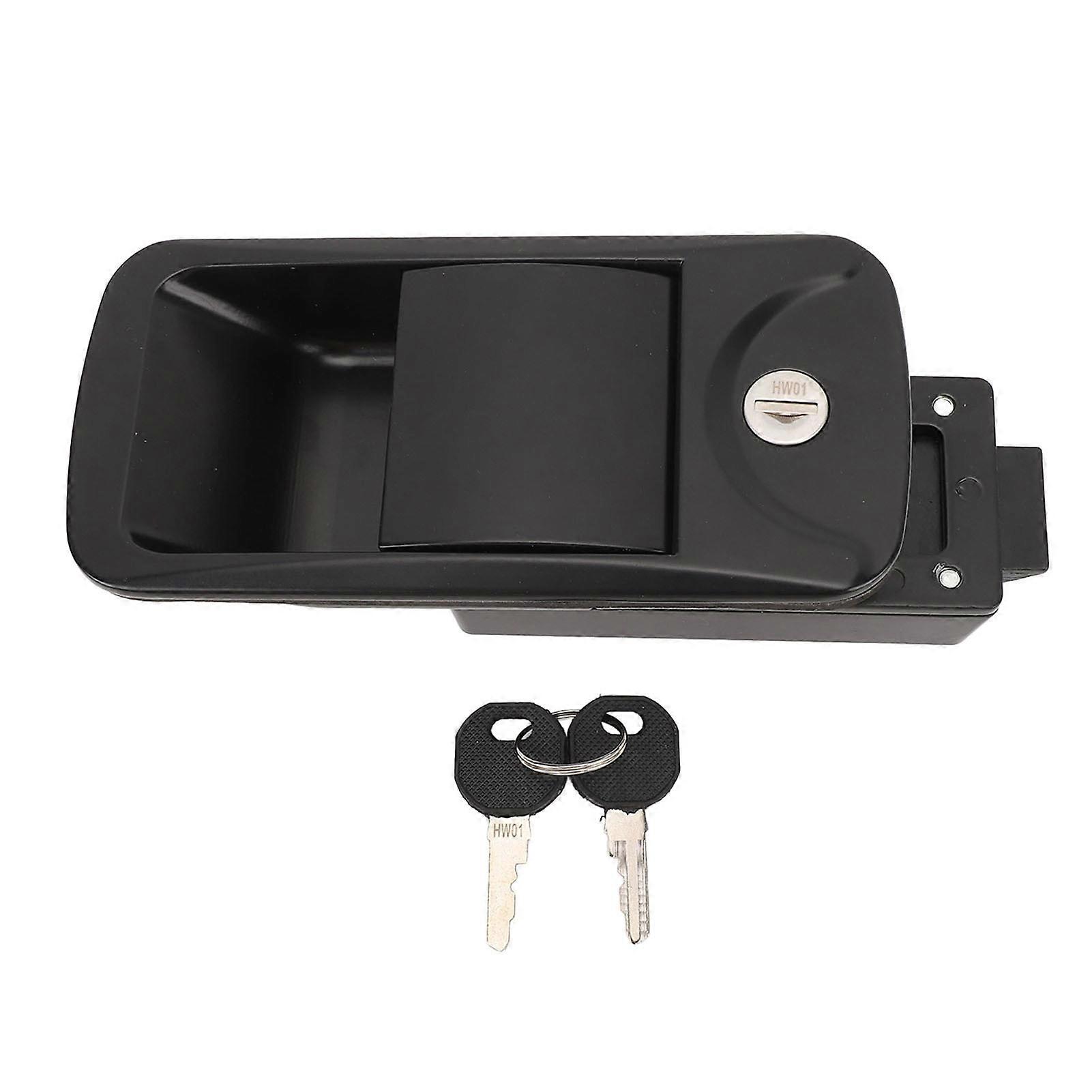 RV Door Lock with 2 Keys, Zinc Alloy Flush Mount RV Door Lock Handle for Yacht Caravan, Black, 6.2 x 3 inch