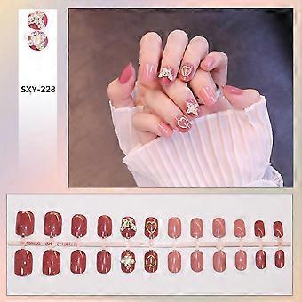 Sommer Strass Dekor Rosa Fake Nails Leicht Und Einfach zu kleben Fake Nail