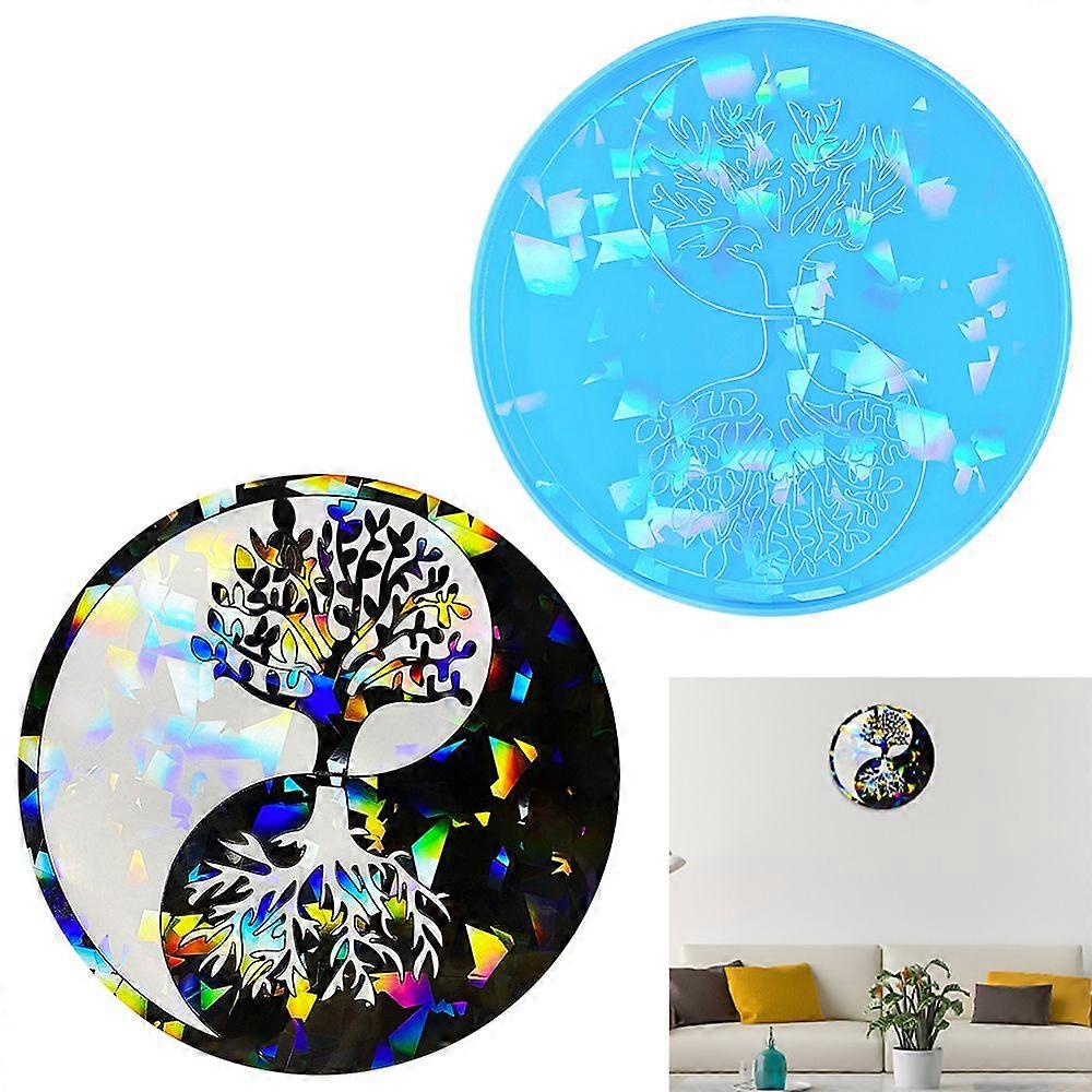 Tai Ji & Tree of Life Pattern Display Decoration Epoxy Resin Silicone Resin Casting Molds for DIY Wall Living Room Decoration Wall Stickers Light Blue