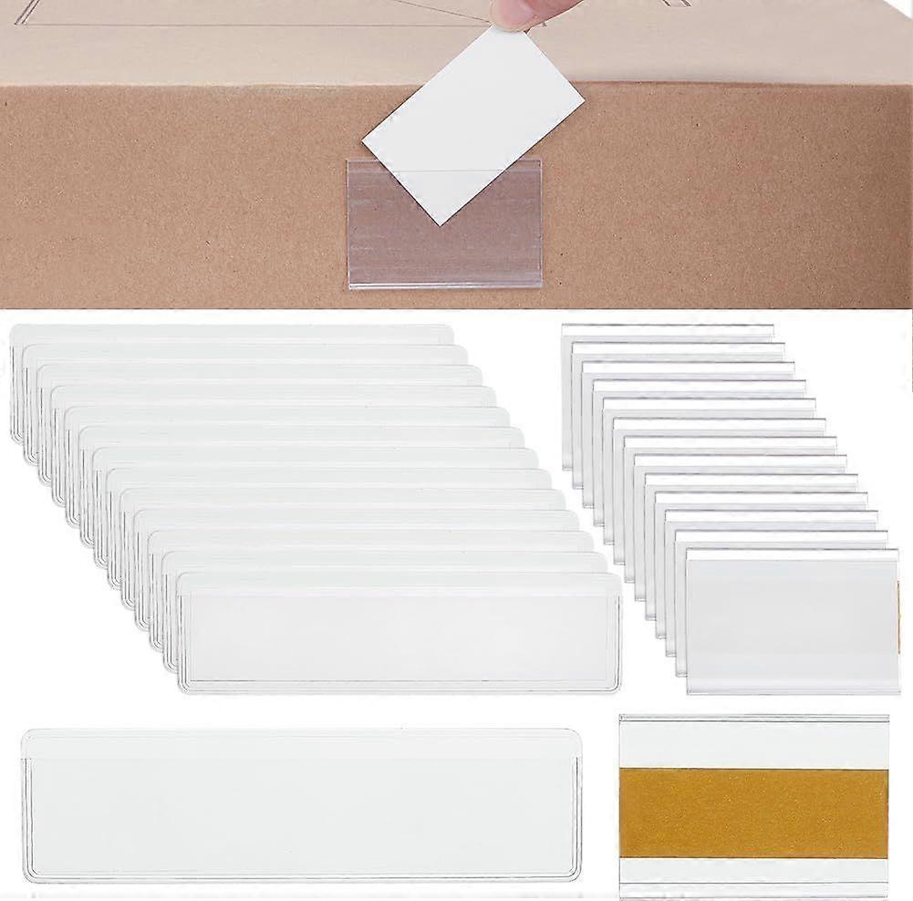 100 Sets 2 Styles Label Holders with Paper Adhesive Label Pockets Label Inserts Shelf Tags Clear Plastic Labels Holders for Storage Bins Shelf Mailbox