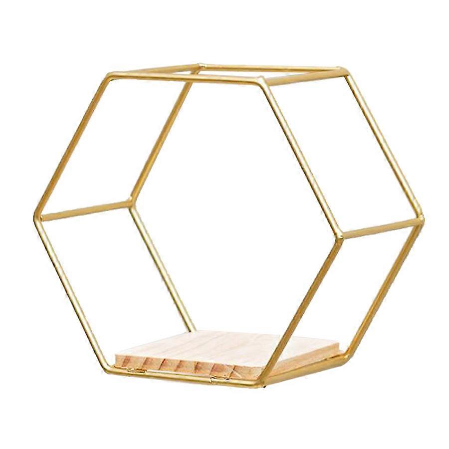 Compact Gold Hexagon Wall Shelf 17*14.5*9.5cm - Iron Floating Shelf