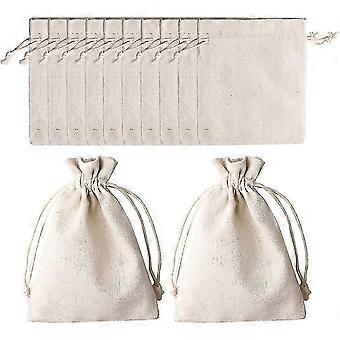 Packung mit 12 kleinen Baumwolltaschen, 12 * 17cm Beige Baumwolle Kordelzug Taschen Natürliche kleine Stofftaschen für Schmuck, Geschenke, Füllen Stofftaschen