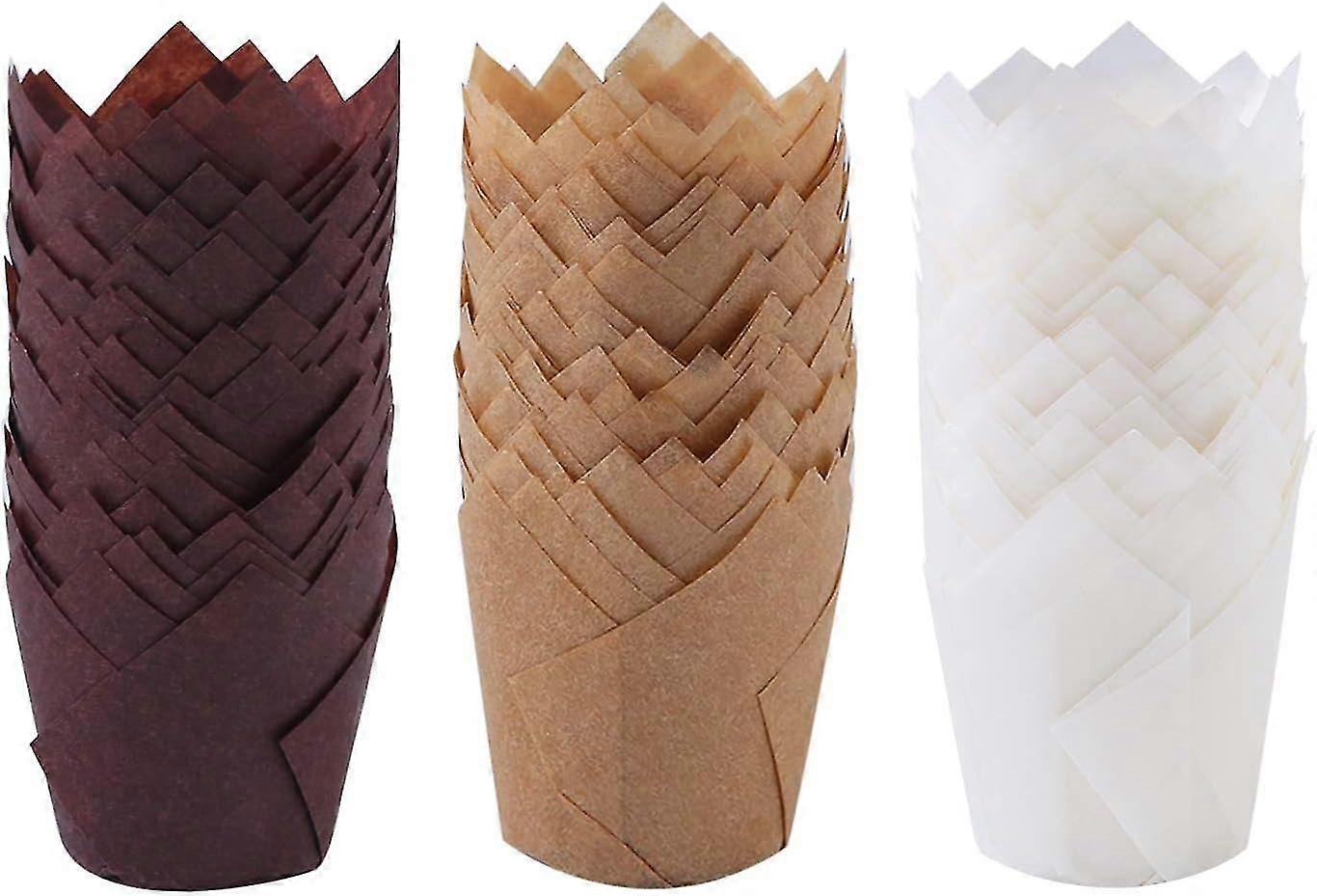 150 قطعة ميني بيكنج كوبز توليب بيكنج كب كيك بطانات مافن لحفلات الزفاف وأعياد الميلاد وعيد الميلاد (بني, طبيعي, أبيض)