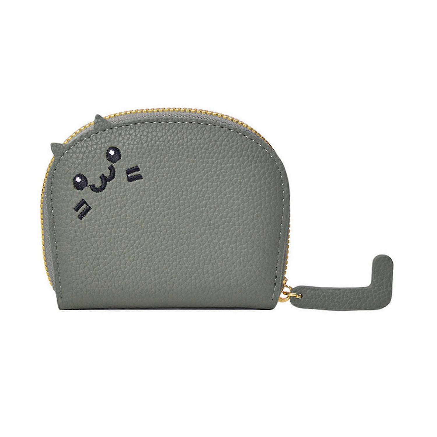 Credit Card Holder Wallet Coin Purse Zipper Closure Cute Cat Design Compact Portable Card Keychain