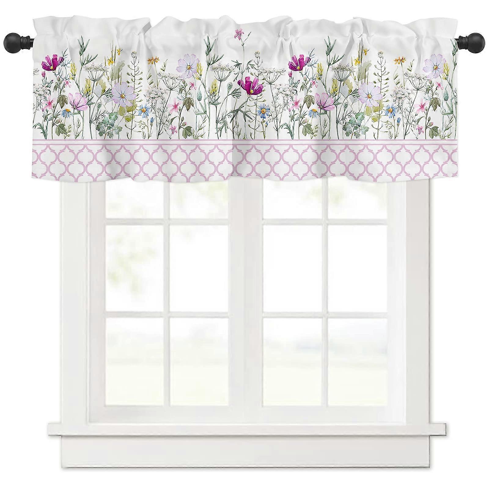 Cortinas de Valência de Janela Floral de Primavera 54x18 Polegadas - Decoração de Sala de Estar e Cozinha