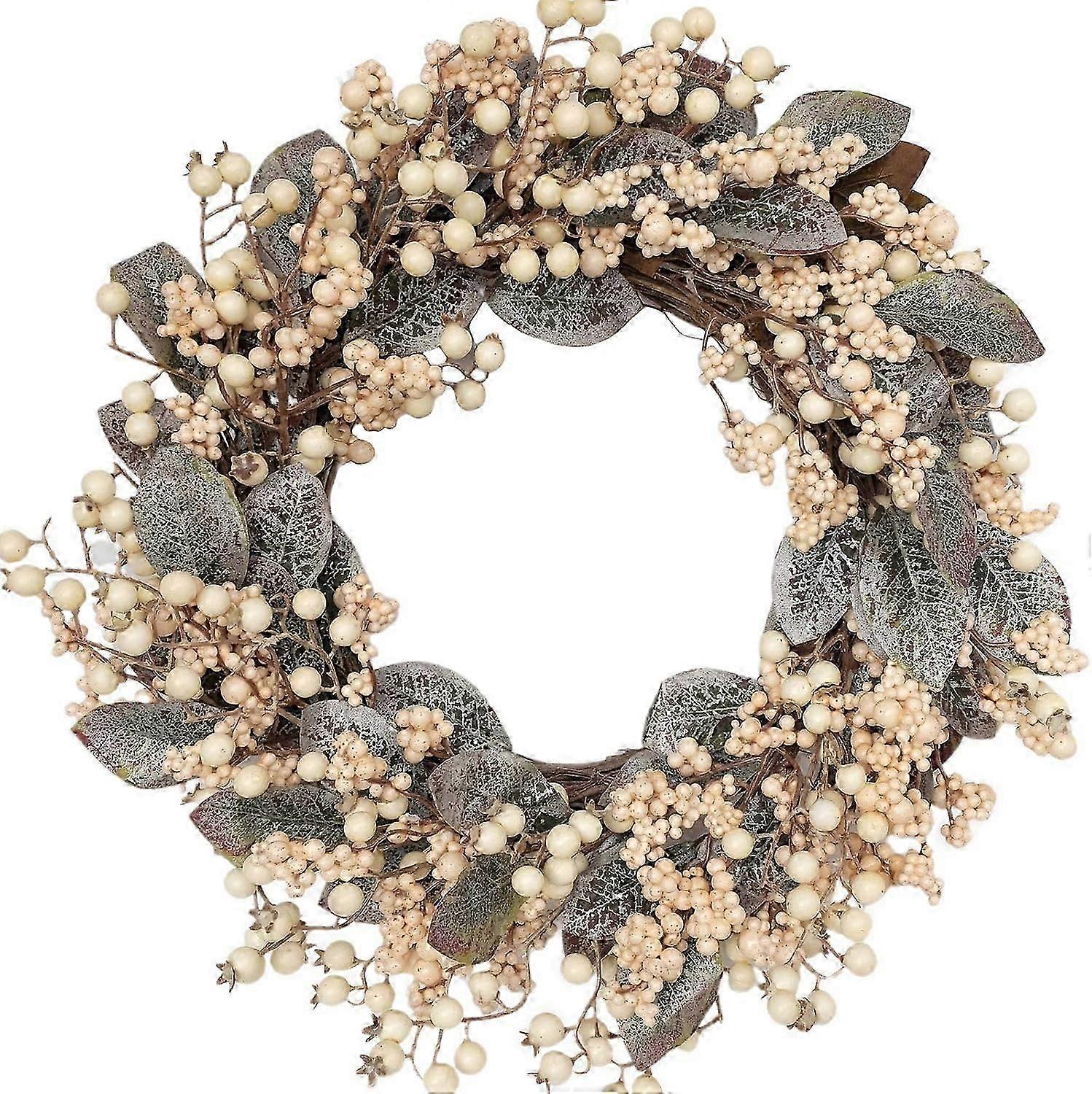 unique Artificial Eucalyptus Leaf Wreath White Berries Greenery for Front Door Decor