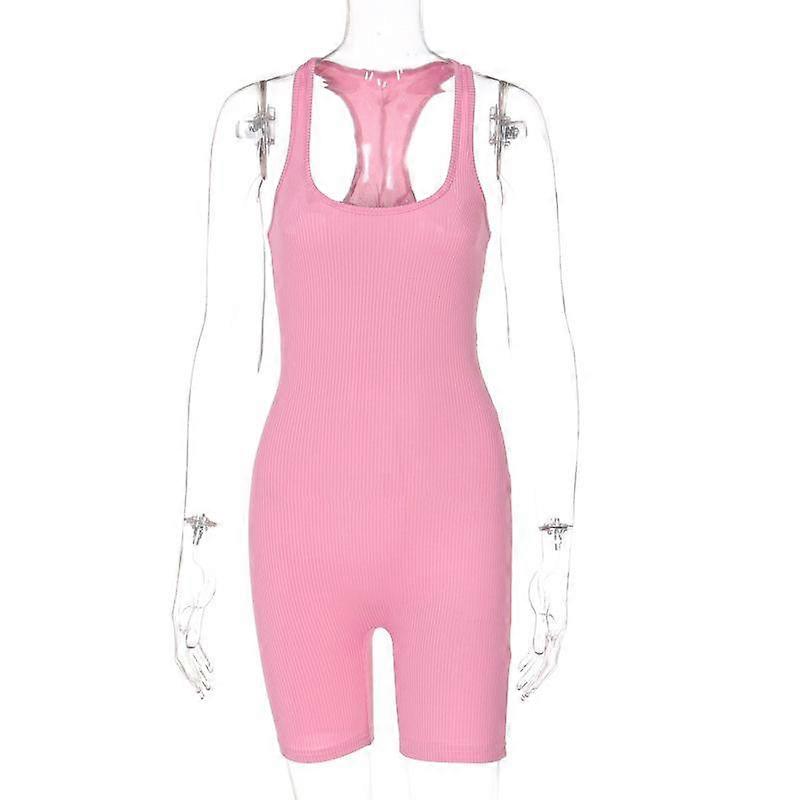 Summer Basic Solid Jumpsuit for Women Crop Skinny Shorts Sleeveless Bodysuit