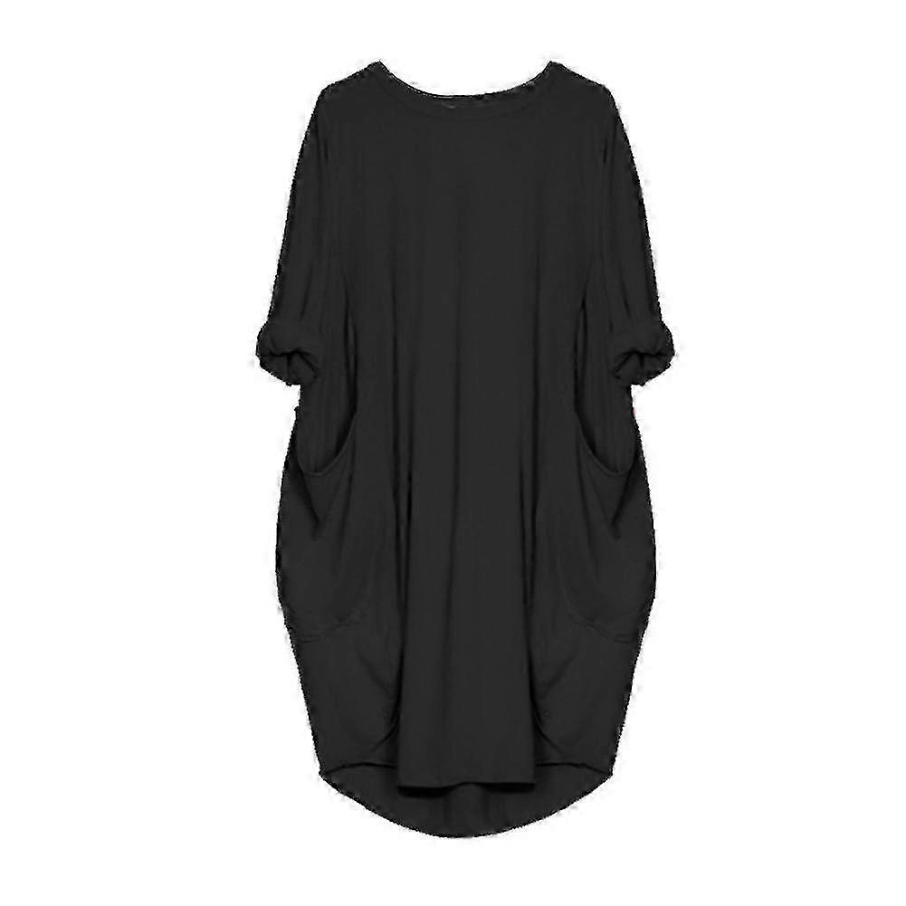 7127425641670Women Plus Size Long Eeve Loose Midi Dress With Pockets f26