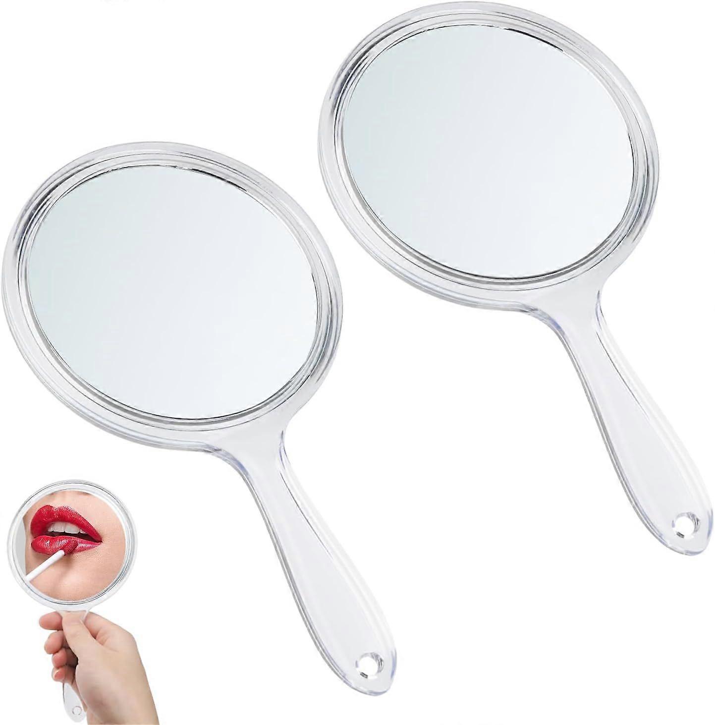 Hand Mirror with Handle 2 Pieces Double Sided Magnifying Makeup Mirror, Portable Mirror with Handle, Hairdressing Mirror for Travel, Bathroom, Office