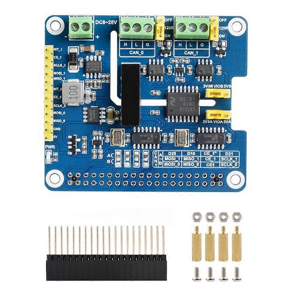 2-Channel Isolated CAN Expansion HAT for 5/4B/3B/Zero/Zero W/Zero 2W// W/ WH