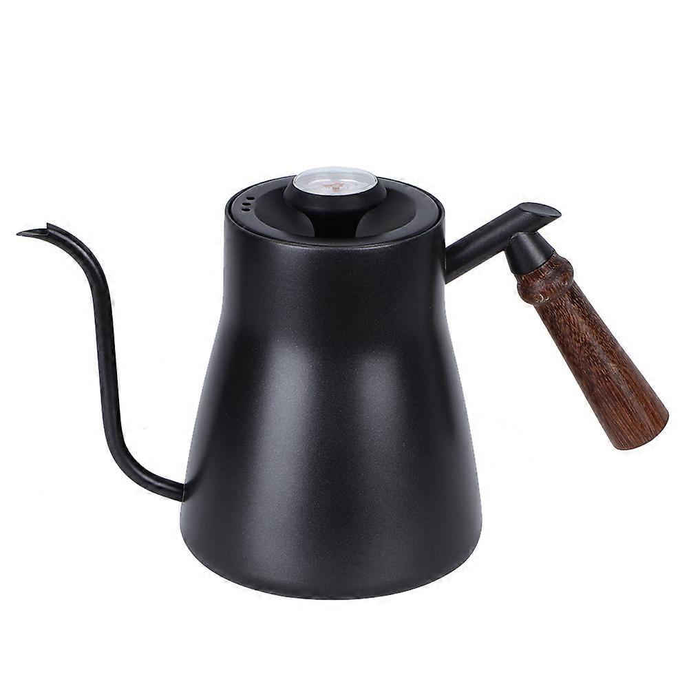 Hand Drip Coffee Maker with PTFE Coating, Wooden Handle Pour Over Kettle, Thermometer Included, 1.2L Capacity