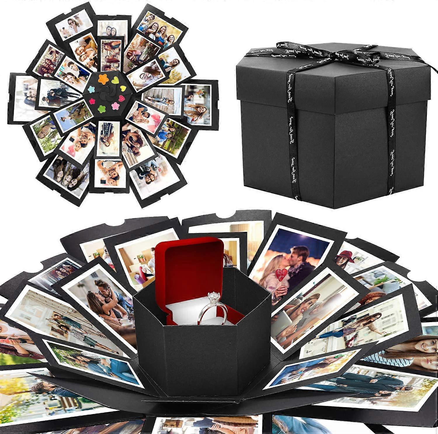 Unique Design Album, Explosion Gift Box for Personalized Photo Memories, Finished Product Assembly with Decorative Ribbon, Heart Shaped Card Included