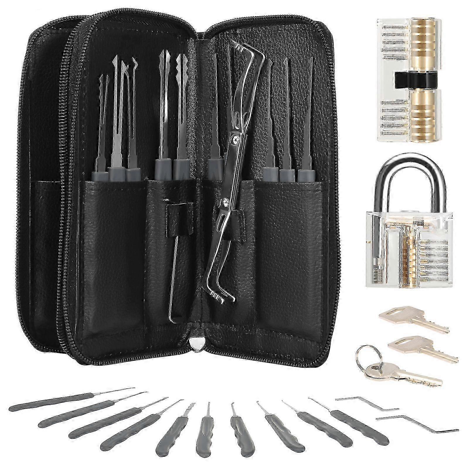Professional 24-Piece Locksmith Tool Set with 2 Transparent Practice Locks for Training