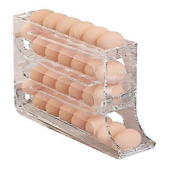 Fridge Egg Storage Box Four Tiers Automatic Rolling Large Capacity Space-Saving 30 Egg Organizer Ref