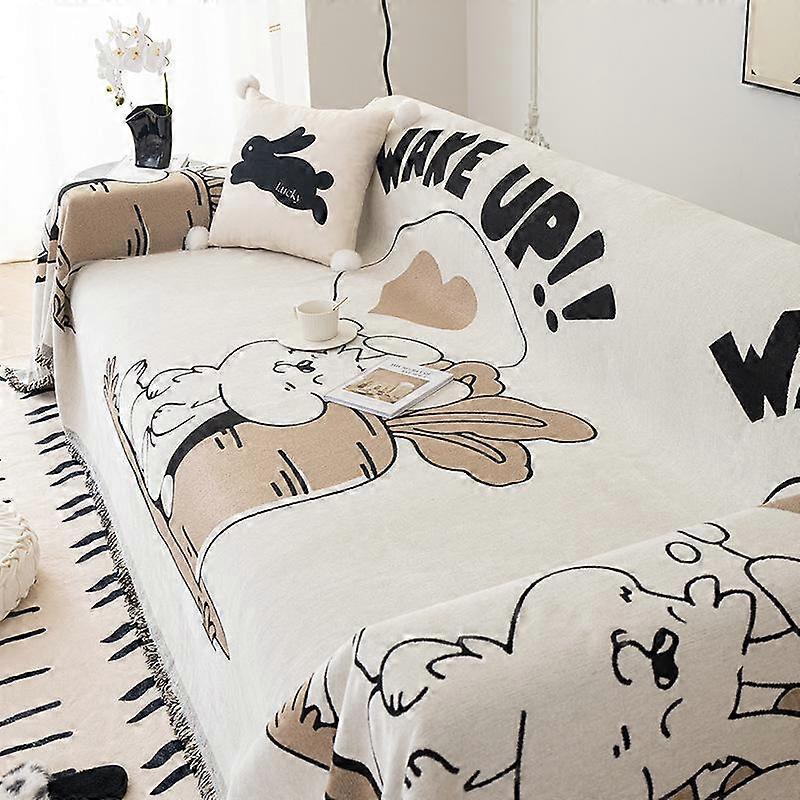 Cartoon Printed Tassel Sofa Cover Single Full Four Season Throw Blanket Dust Anti-cat Scratch Protection Cover Sofa Blanket Mat