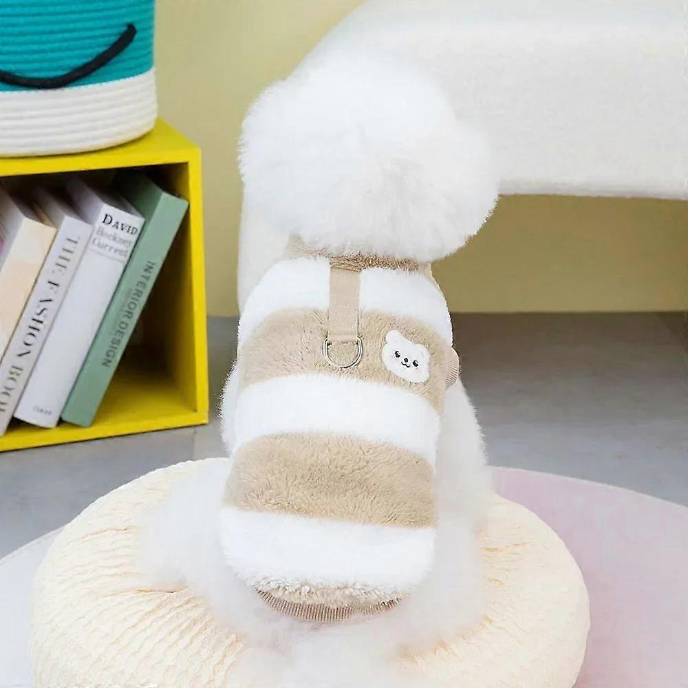 Roupas para animais de estimação com design de urso fofo Inverno Colete de lã quente para cães pequenos Traje de gato Colete listrado de filhote de cachorro com anel de trela
