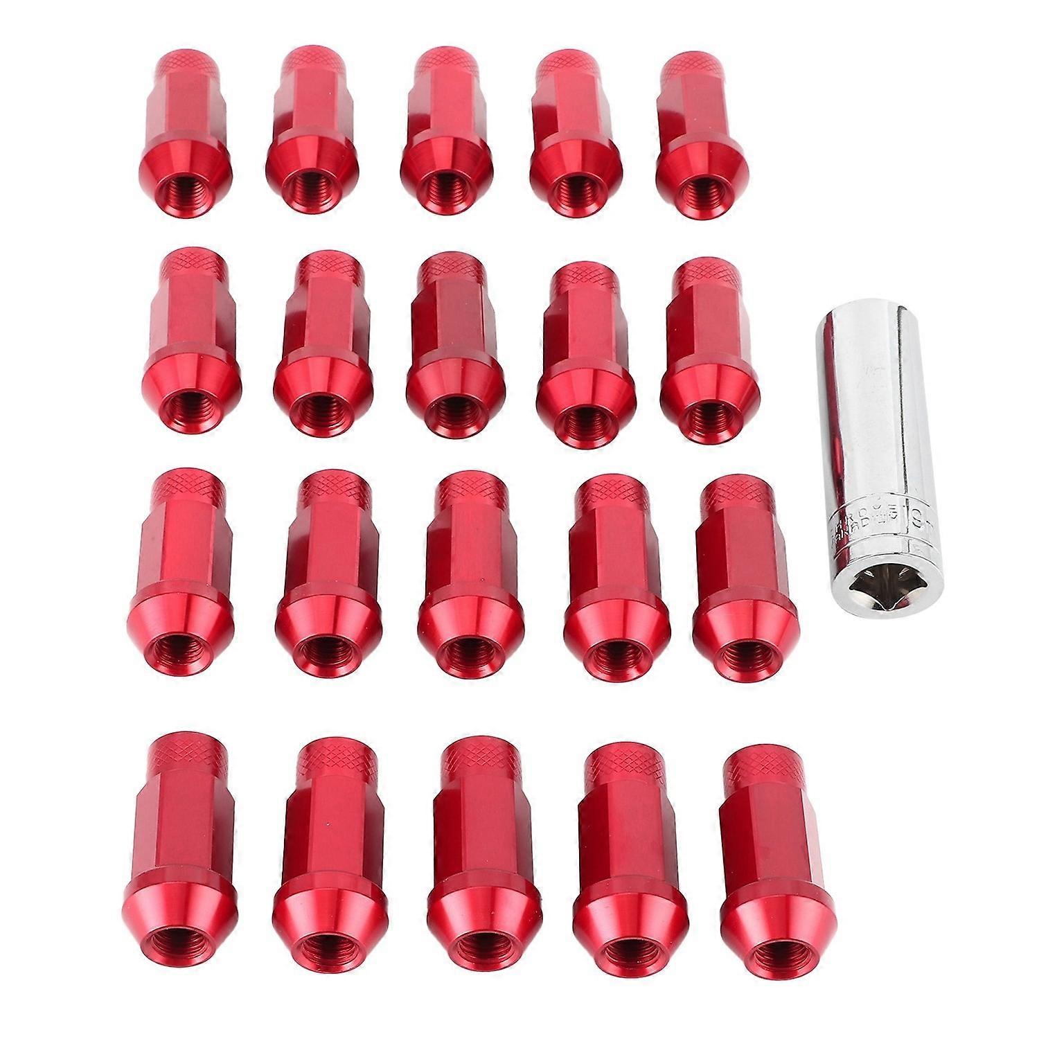 20Pcs 50mm Wheel Lug Hub Nuts Universal M12x1.5 Thread Aluminium Alloy W/Mounting SocketRed