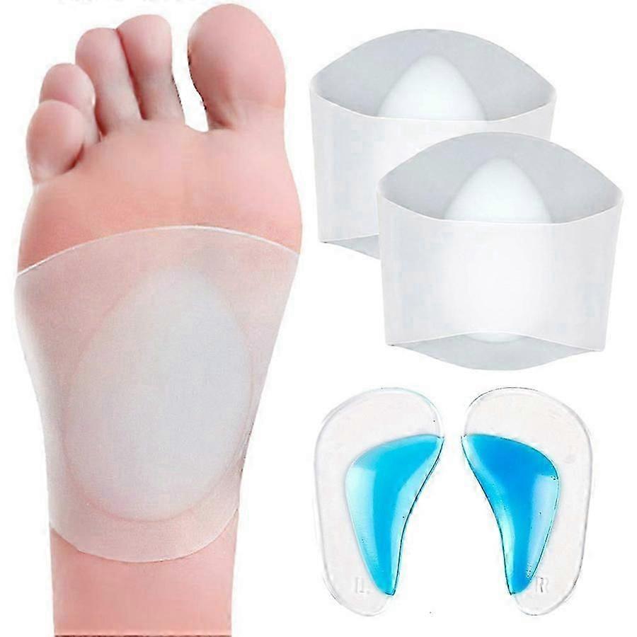 Gel Arch Support Set, 2 Pairs Plantar Fasciitis Sleeves/Shoe Insoles for Flat Feet, Reusable Soft Silicon Arch Sleeves with Padded Cushions for Planta