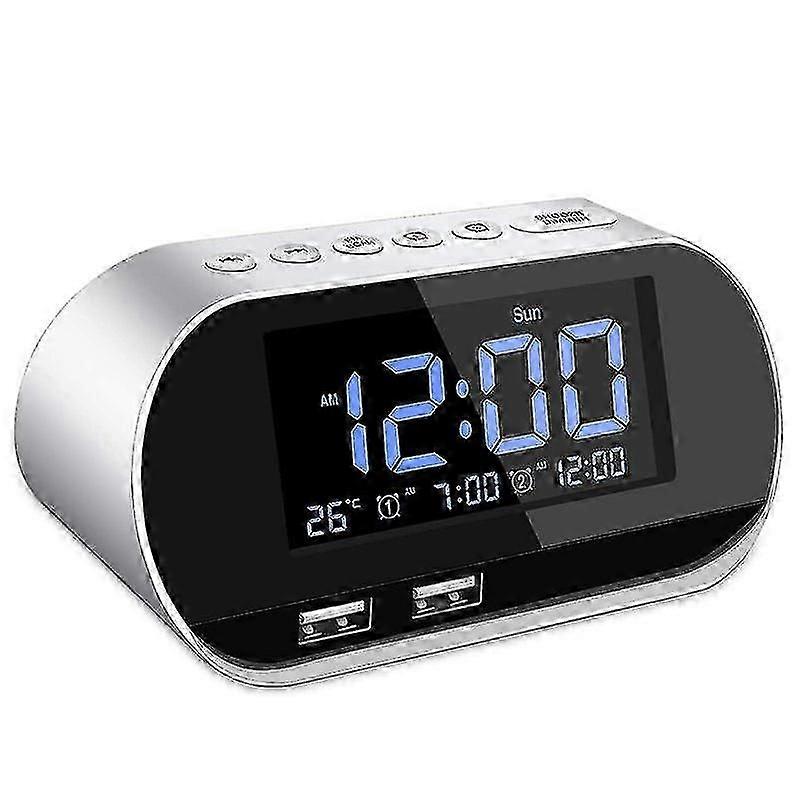 Radiosveglia, FM con timer di spegnimento, doppia porta USB di ricarica, display digitale, con dimmerazione, volume regolabile (bianco) bianco