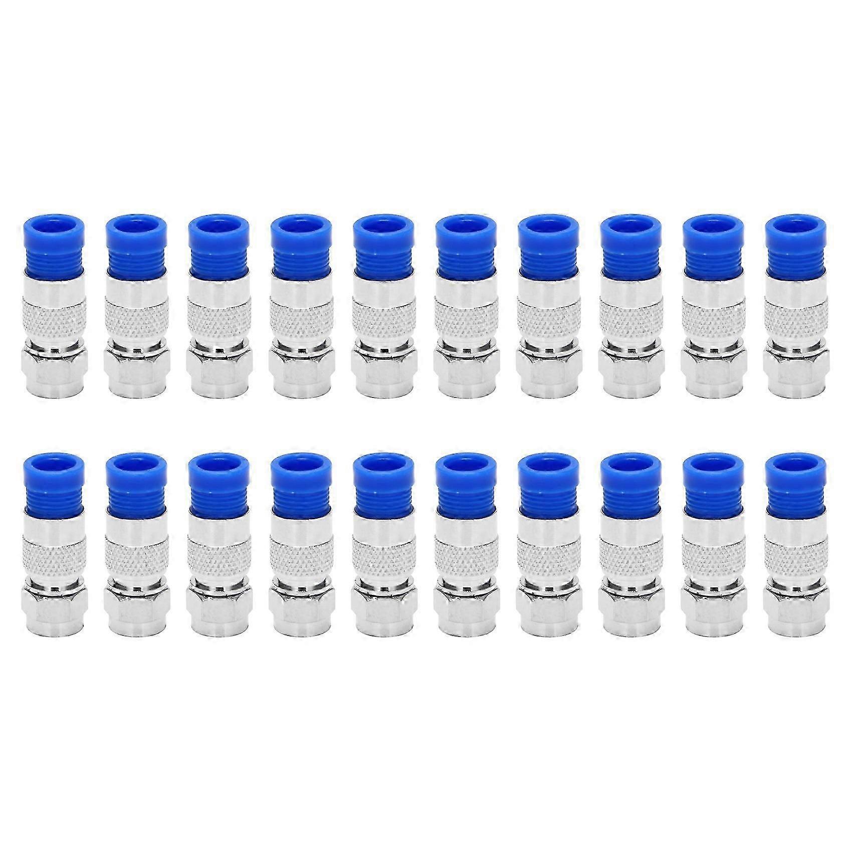 Rg6 F Type Connector Coax Coaxial Compression Fitting 20 Pack (Blue)