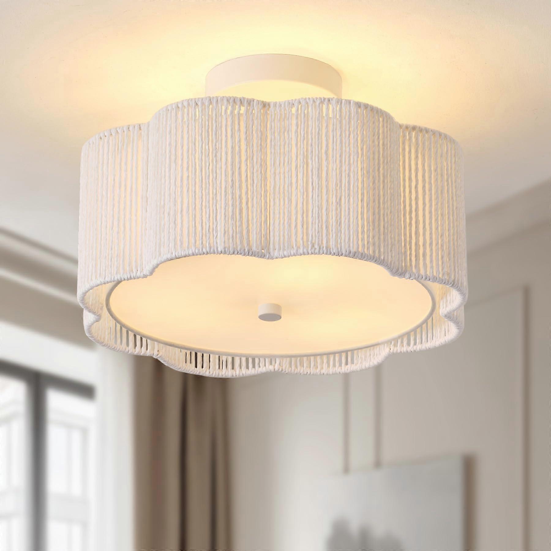 Rattan Boho Flower Shape Ceiling Light Fixture for Kitchen 13.5"