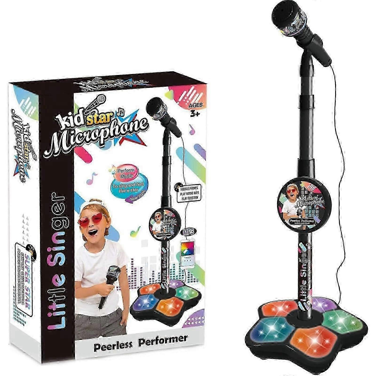 Stand Up Microphone Kids Child Microphone With Adjustable Stand For Kids Karaoke Machine With Lights Girls Party Pastime Sing Musical Toy With Flashin