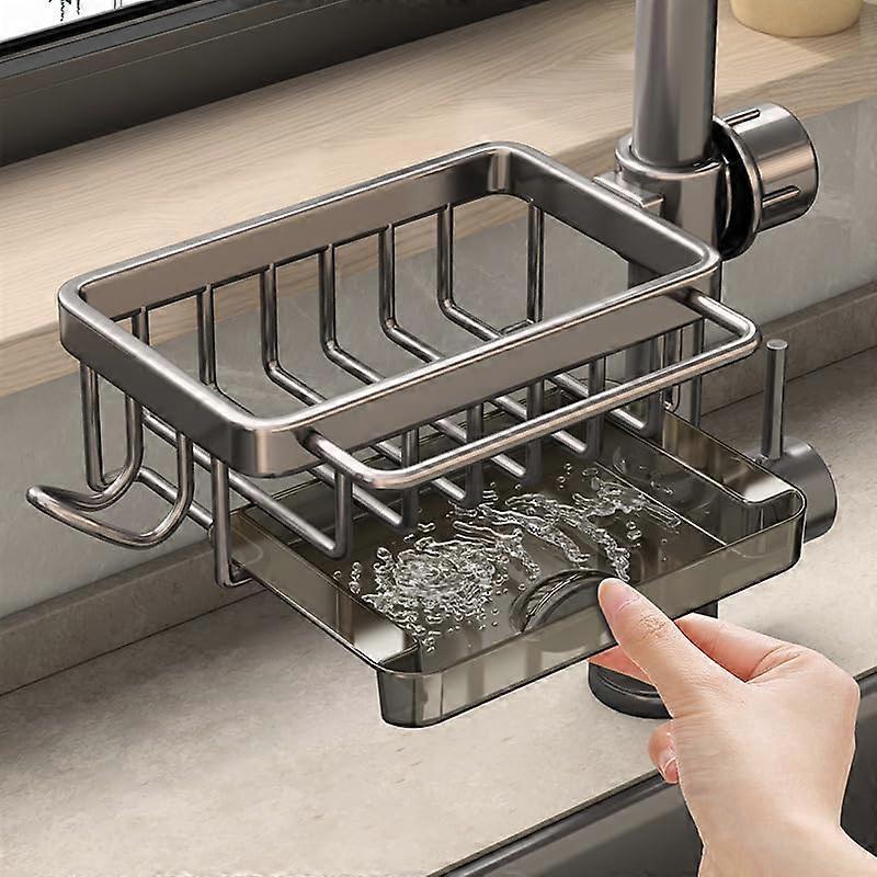 Multi-Function Kitchen Sink Faucet Organizer Sponge Holder for 0.7-1.1 Inch Round Water Pipes, Durable and Space-Saving Design