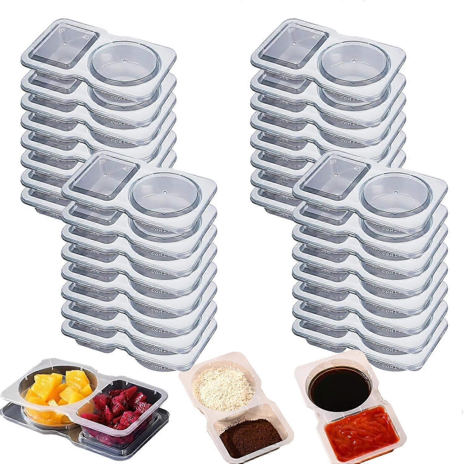 32 Pieces Double Compartment Reusable Condiment Container for To-Go Sauce