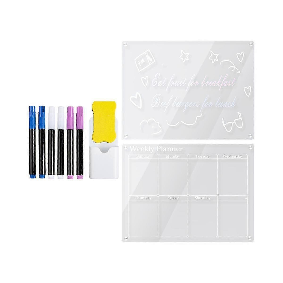 2PCS Clear 16X12in Acrylic Magnetic for Fridge,Clear Board Dry Erase Fridge for Reusable Planner wi