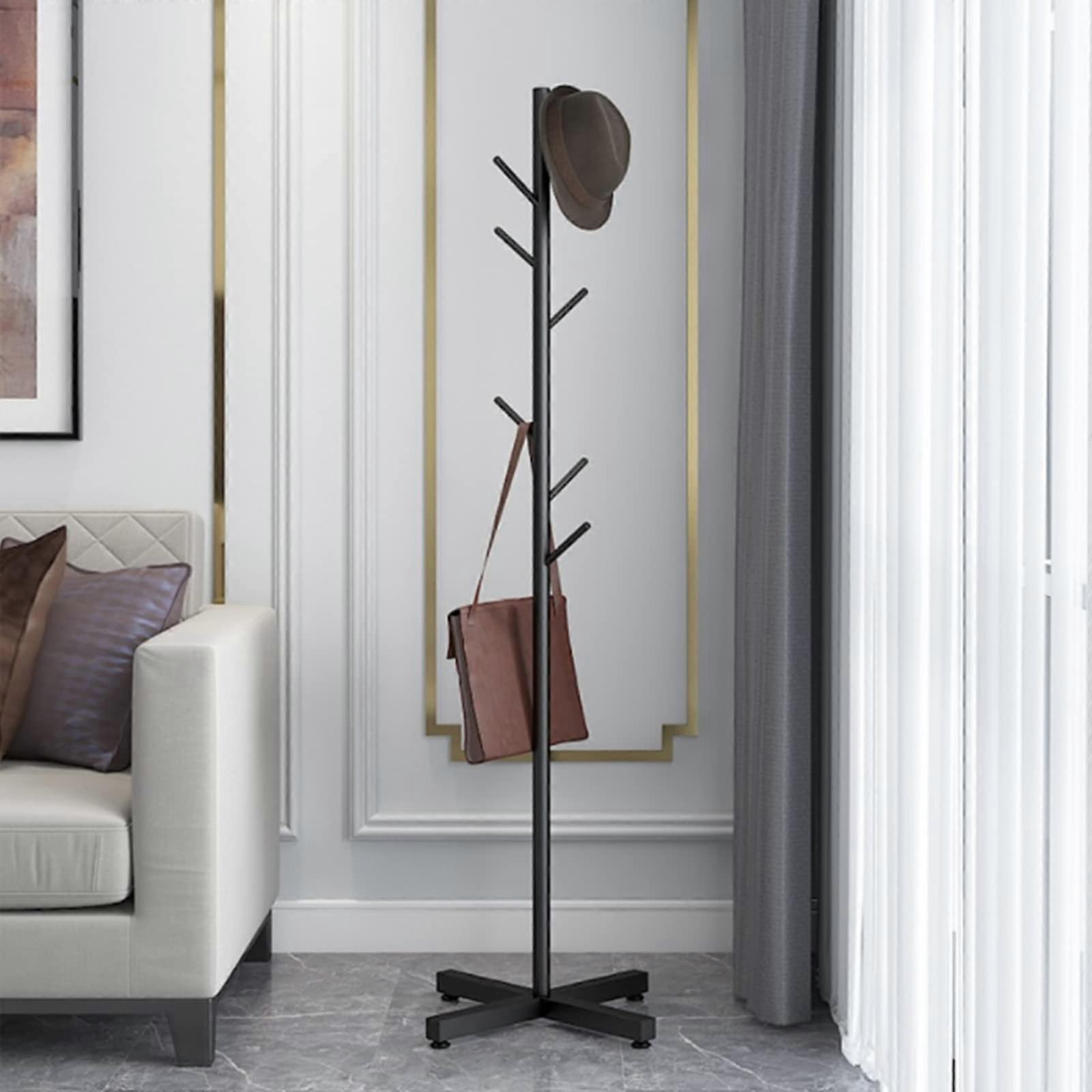 Modern Metal Coat Rack Free Standing with 7 Hooks Hall Coat Tree in Corner Hat Hanger Stand