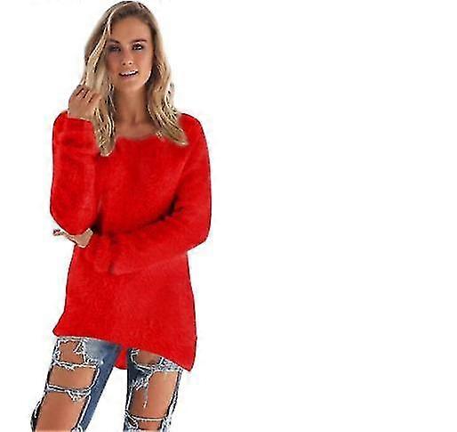 Women's Wool Fluffy Pullover Sweater XXL red