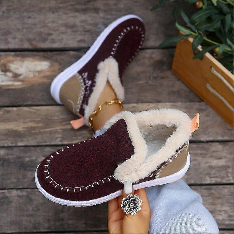 Women's Fashion Plush Lined Snow Boots Solid Color Round Toe Slip On Flat Short Boots Winter Warm Outdoor Short Boot