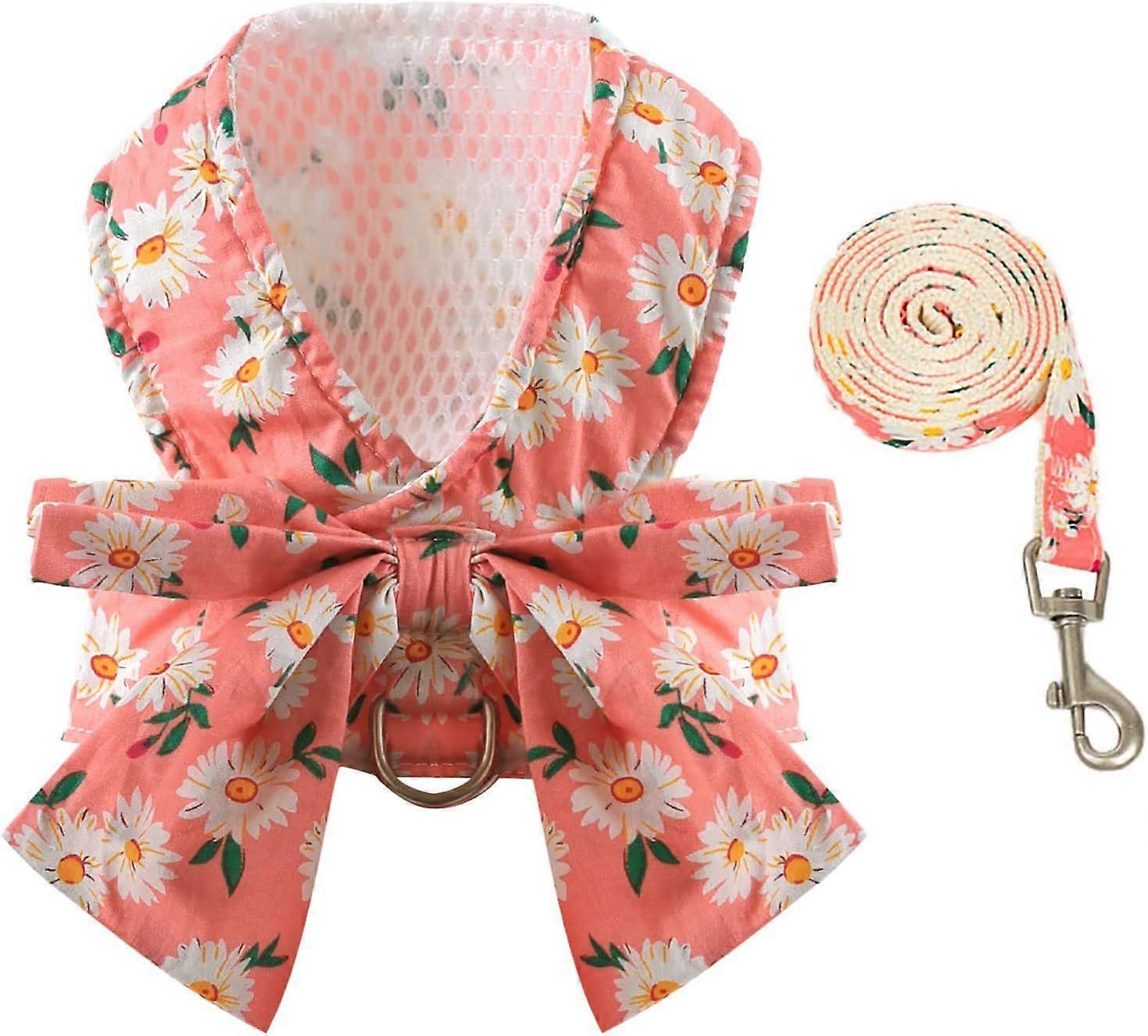 SBSGV Dog Harness and Leash Set with Bow Knot No Pull Pet Daisy Floral Harness with D-Ring Soft Mesh Dog Harness Vest Set Escape Proof Princess Puppy