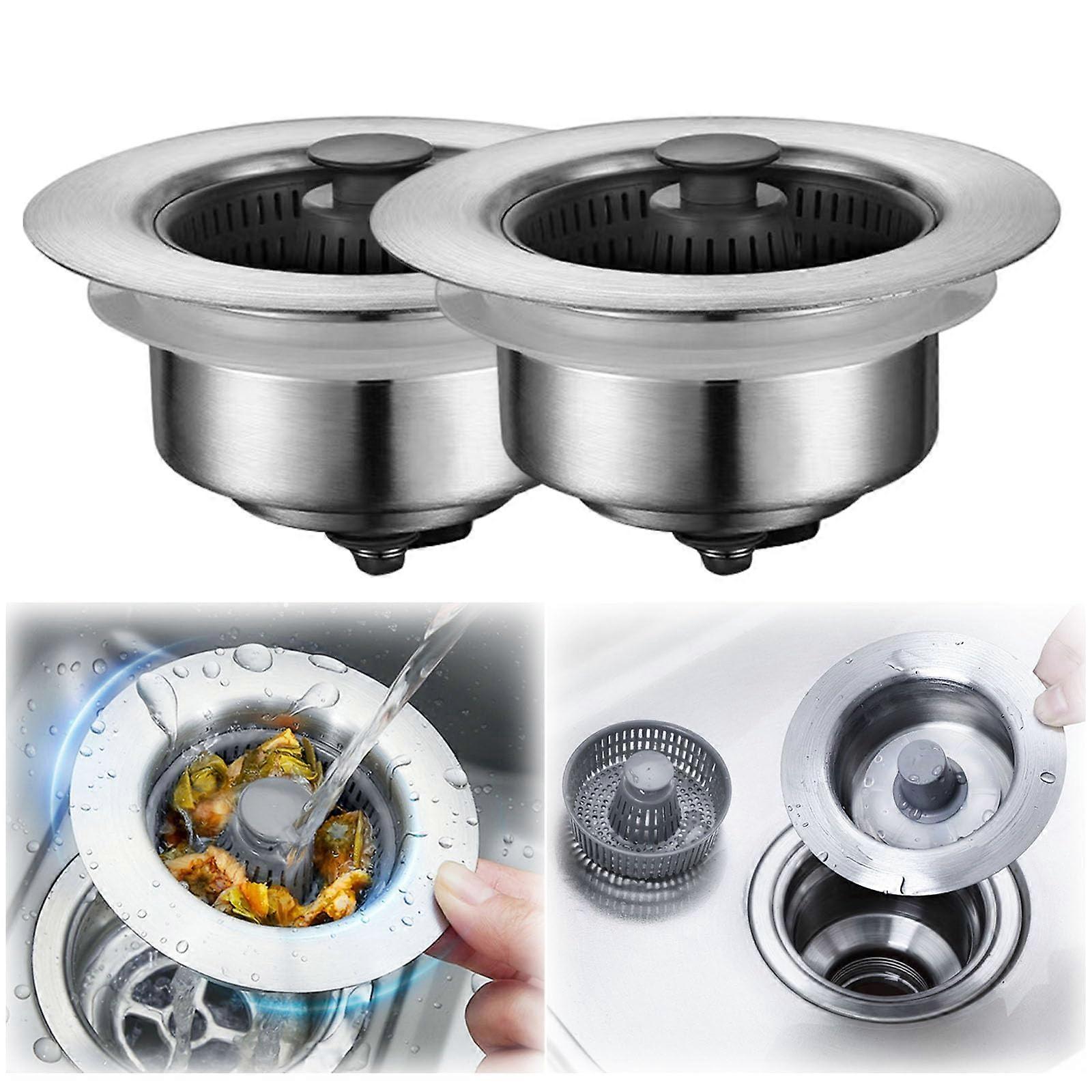 3in1 Stainless Steel Sink Aid Combo, Kitchen Sink Strainer and Stopper Set, Food Catcher for Standard Drains (2PCS)