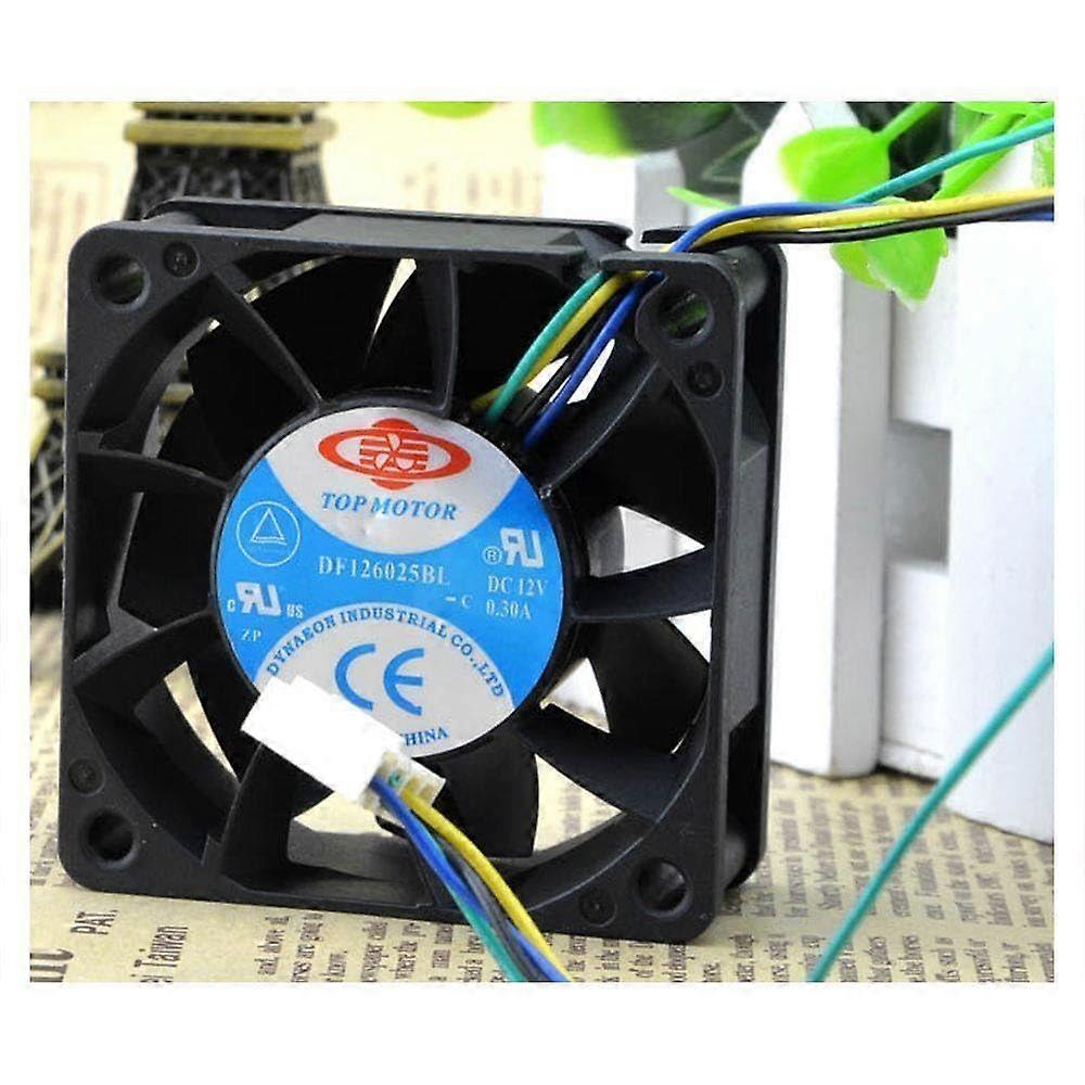 6CM 12V 0.80A Double Ball Bearing PWM Fan DF126025BU for Desktop Use - Four-Pin Connector, Compact Size