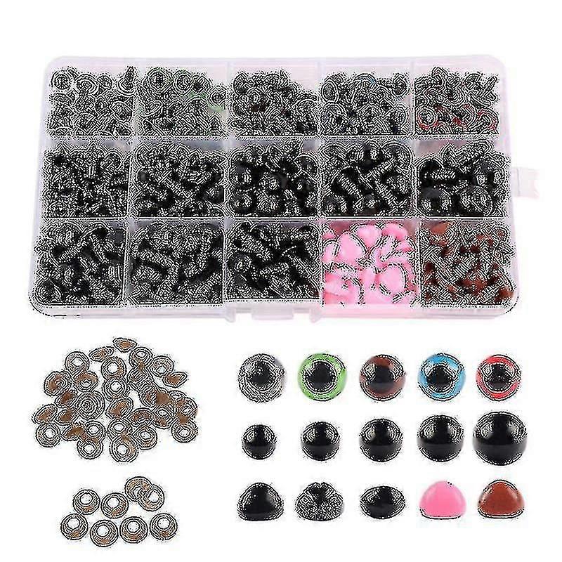560pcs あみぐるみかぎ針編みの人形、テディベアクラフト、ぬいぐるみのためのプラスチック安全目と鼻 - アソートカラー