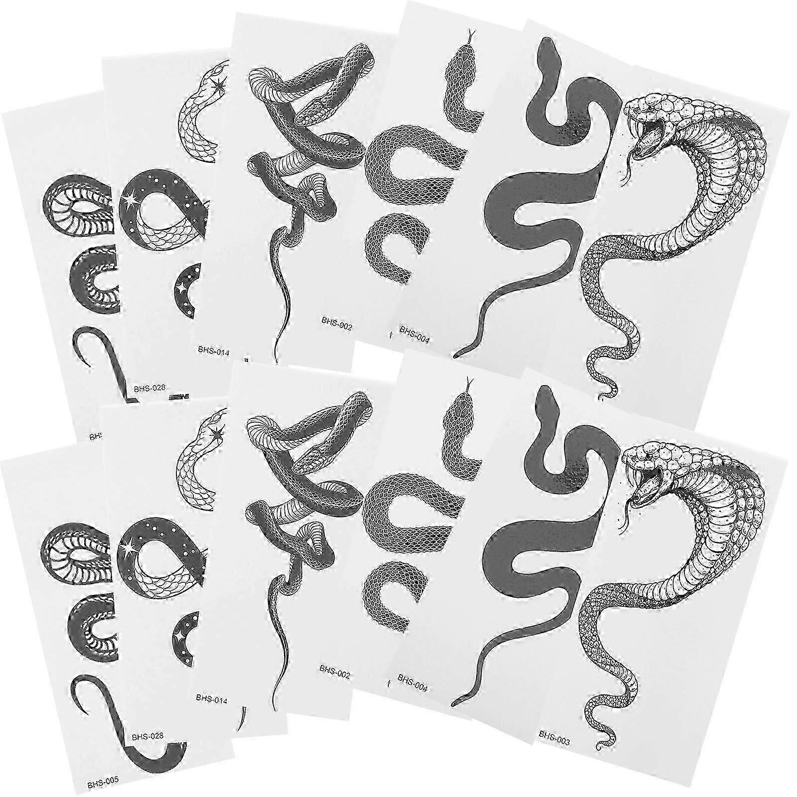 12 Pcs Animales Snake Tattoo Autocollants Punk Snake Fake Goth Snake Women Look Real