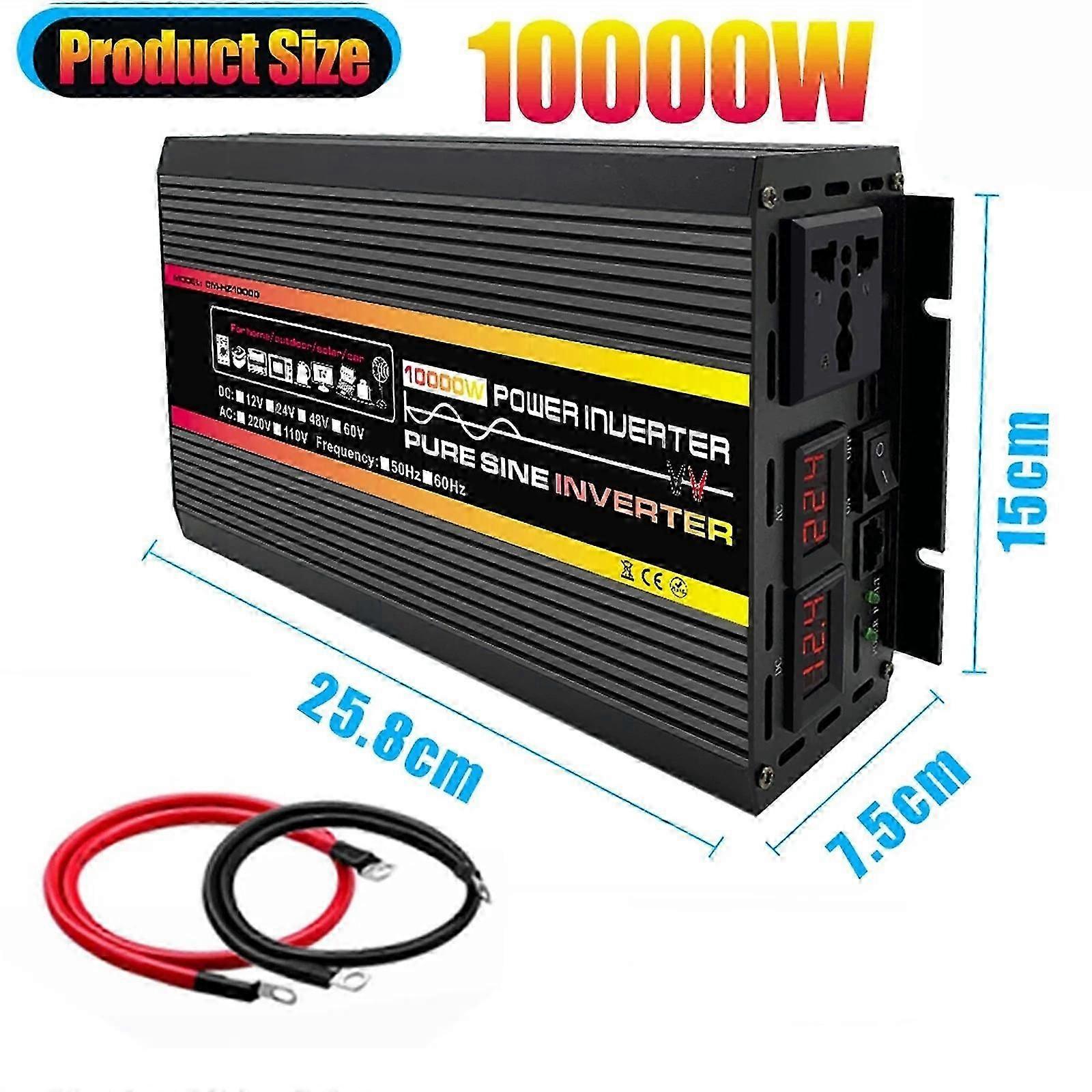 10000w/12000w Pure Sine Wave Power Inverter Voltage Transformer Intelligent Digital Display Car Home Outdoor Dc12v-220v Converter