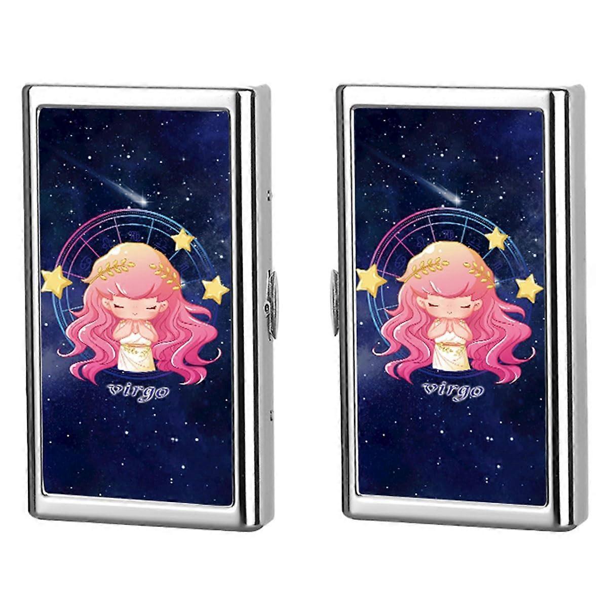 Metal Cigarette Box Case 84mm-98mm 20 Capacity Double Sided Spring Clip Credit Card Holder Security Wallet Virgo Color