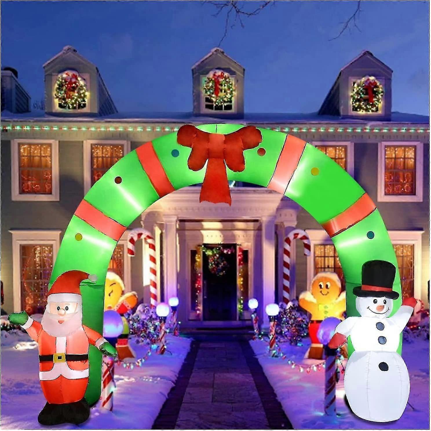 10ft Lighted Inflatable Arch Large Santa and Snowman Arch Holiday Ornament Built-in LED Lights