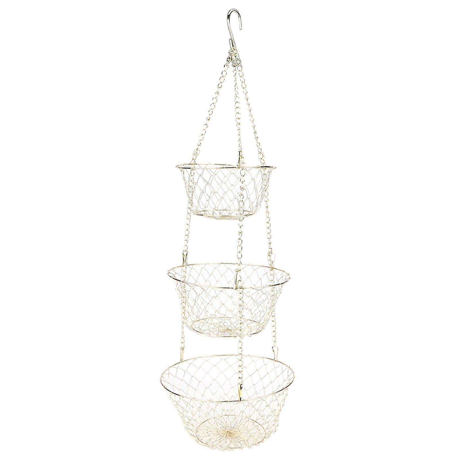 Multifunctional three-layer detachable hanging fruit basket vegetable storage rack for kitchen garden
