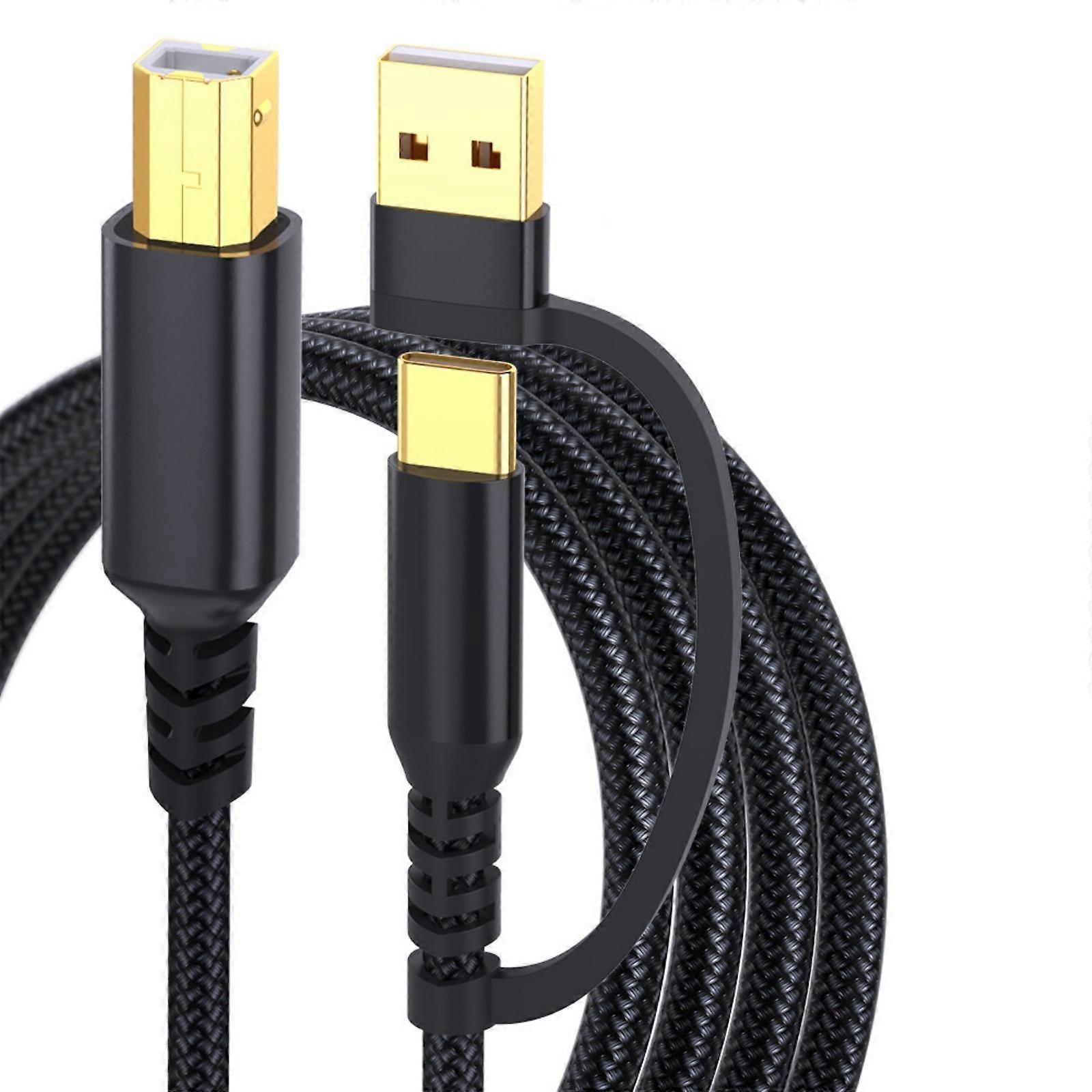 USB Tip C Yazıcı Kablosu Örgülü Erkek - USB B Uzatma Kablosu Tel 480Mbps Veri Aktarımı ve Bağlantı Cihazları Siyah Siyah