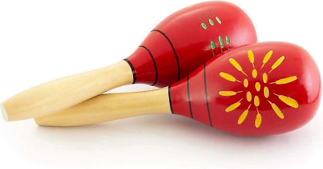 Decorated Wooden Maracas - Red - One Pair