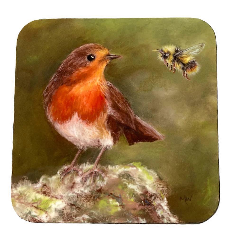 Robin & Bumblebee Coaster by Meg Wallace Art