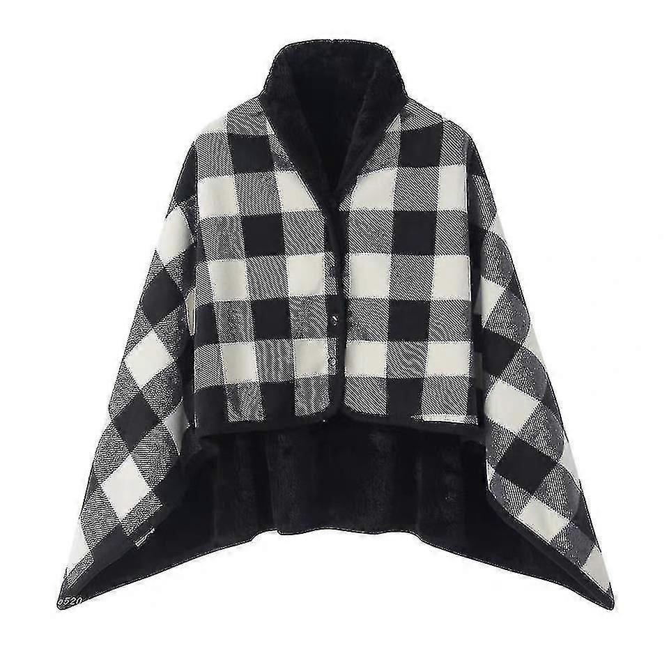 Kvinner Multiway rutete poncho sjal wrap fleeced slitesterkt teppe Ultra myk sherpa flanell kappe - q37