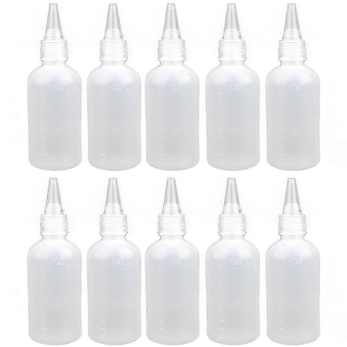 10 Stück 100ML transparenter leerer Flaschenquetschspender Nachfüllbare Nadelmund-Lotionsflasche Kunststoff-Unterflaschen mit Kapazitätsskala (weiß, Trichter C