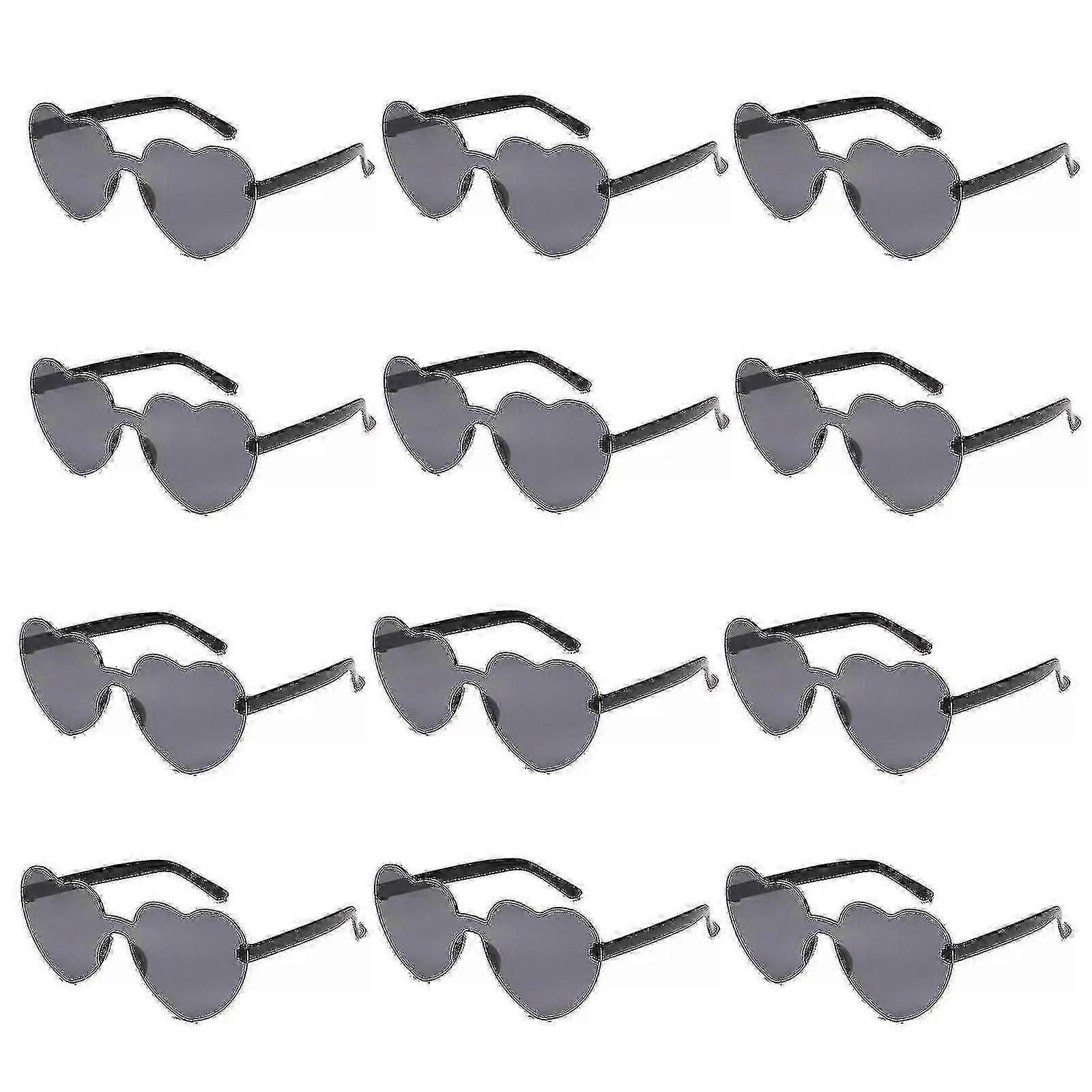 12-Piece Transparent Candy Color Rimless Heart-Shaped Sunglasses for Women and Teens Ideal for Parties and Bachelorette Events