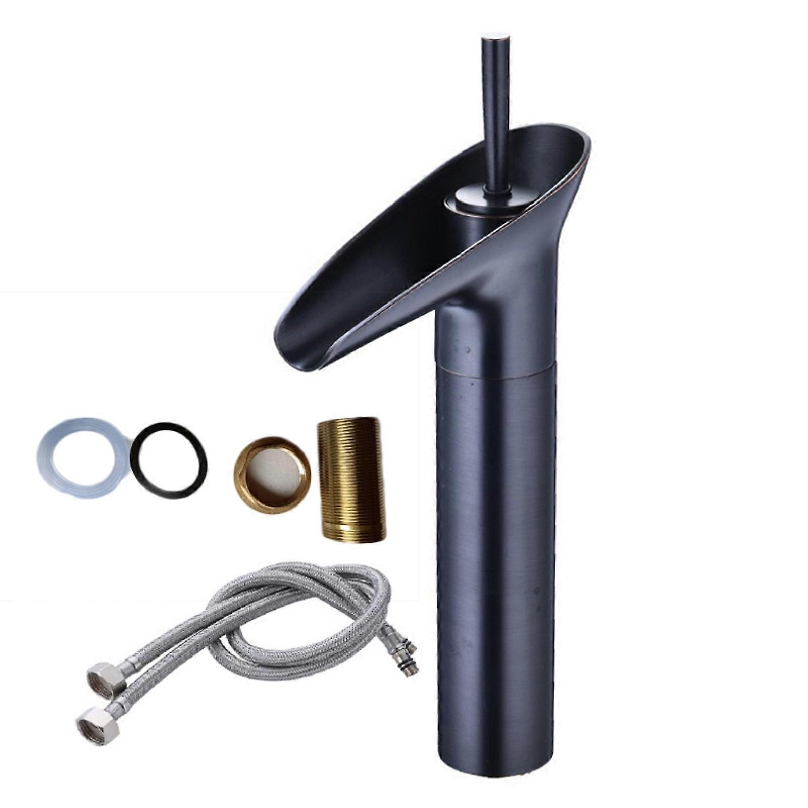 Single Hole Basin Faucets Cold/Hot Mixer Basin Tap Waterfall Vintage Tap Countertop Washbasin Mixer Faucet for w/Inlet P  Black Ancient（With Pipe）